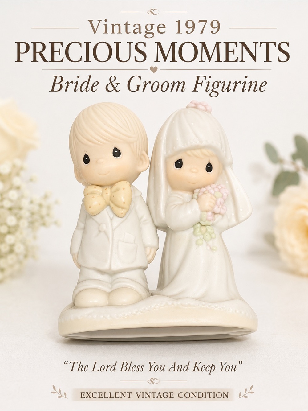 Vintage 1979 Precious Moments "The Lord Bless You And Keep You" Bride & Groom